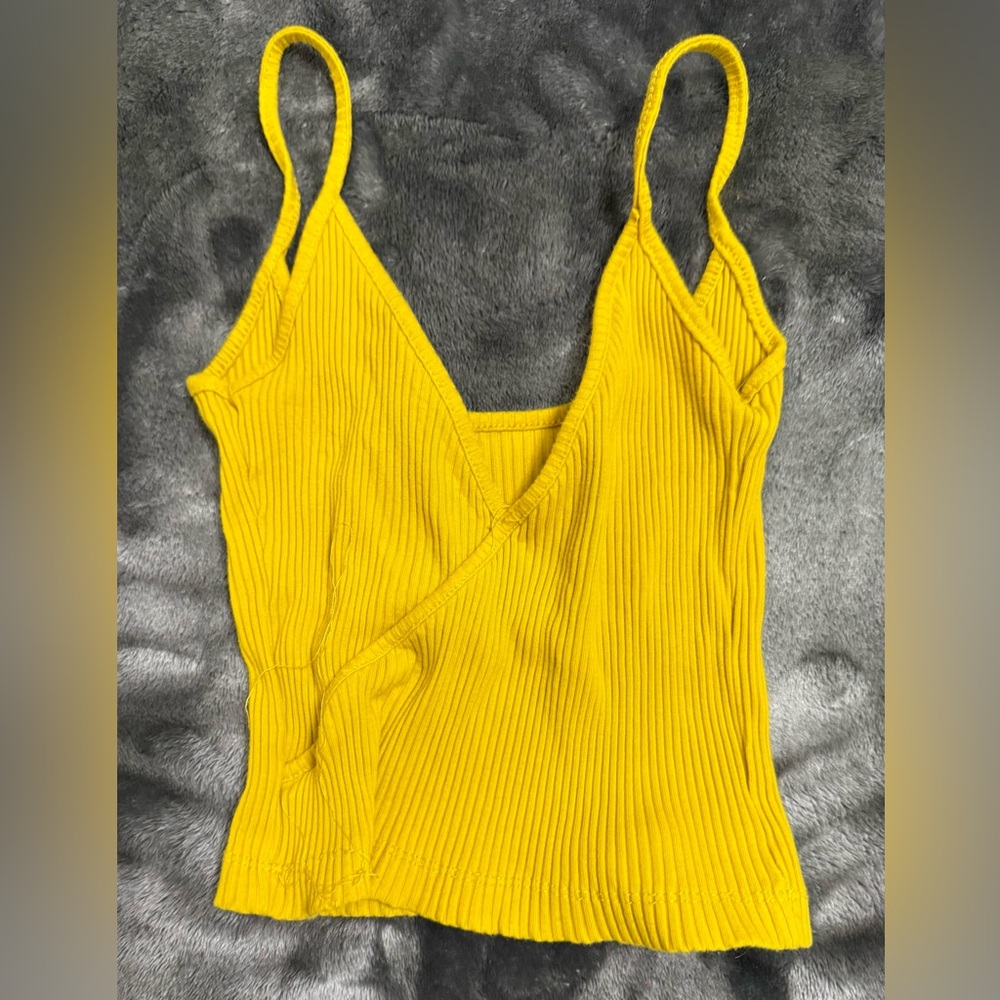 Yellow Ribbed Wrap Camisole